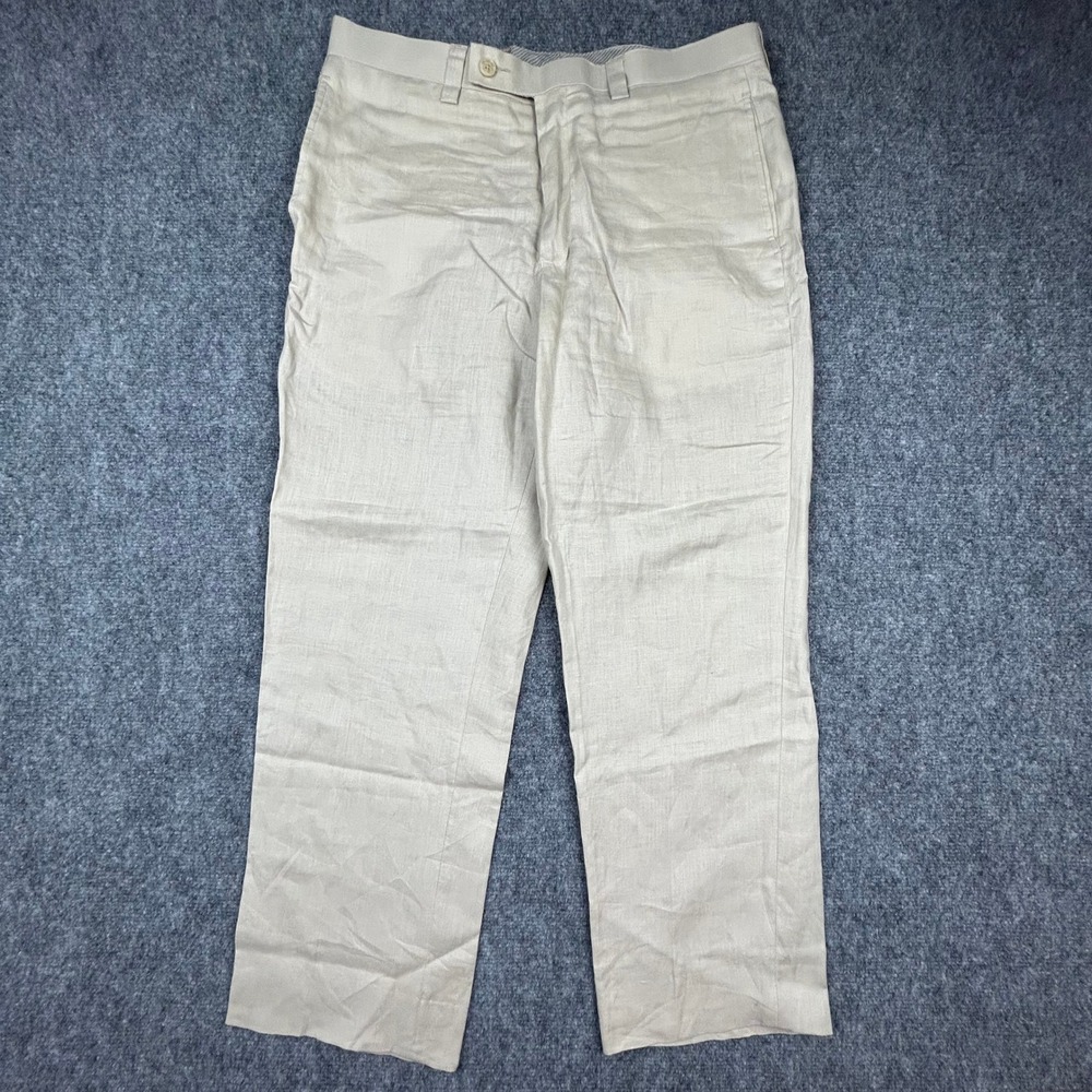 Calvin Klein Linen Pants Mens 34R Beige Straight Leg Summer Trousers 34x28
